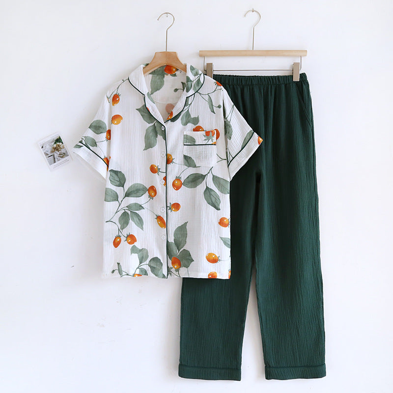 Kurzärmliges Loungewear-Set aus reiner Baumwolle mit Blumenmuster