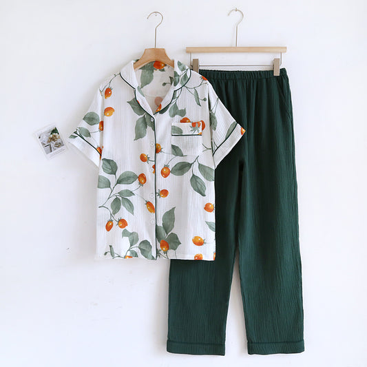Kurzärmliges Loungewear-Set aus reiner Baumwolle mit Blumenmuster