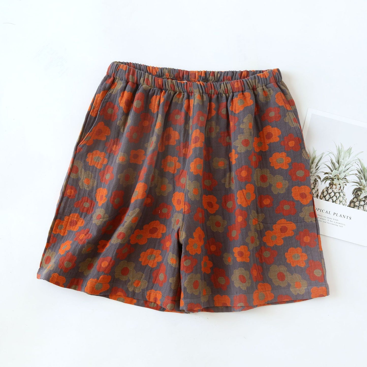 Weiche Pyjama-Shorts aus Baumwollgaze mit Blumenmuster