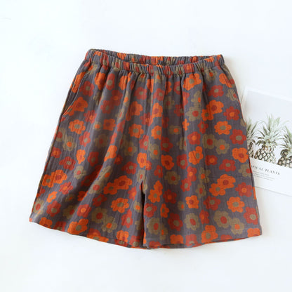 Weiche Pyjama-Shorts aus Baumwollgaze mit Blumenmuster