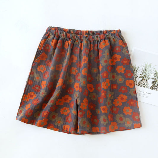 Weiche Pyjama-Shorts aus Baumwollgaze mit Blumenmuster