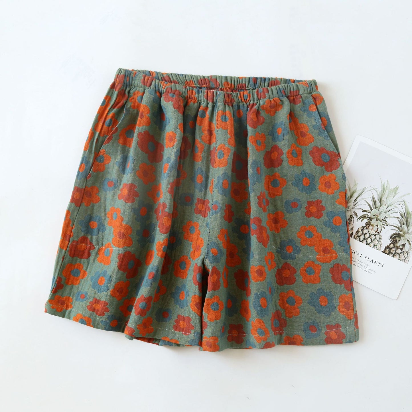 Weiche Pyjama-Shorts aus Baumwollgaze mit Blumenmuster