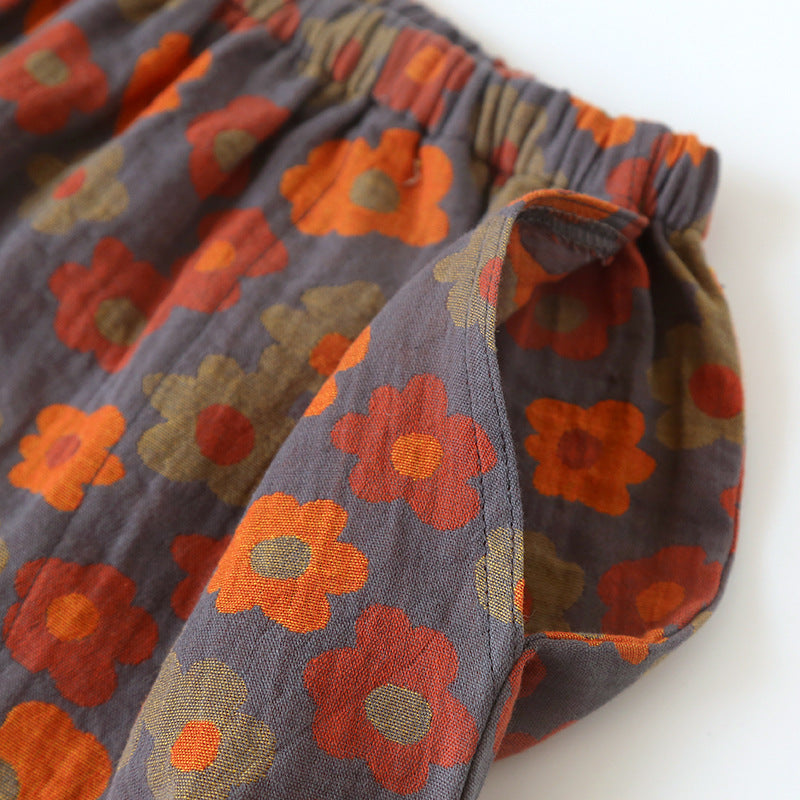 Weiche Pyjama-Shorts aus Baumwollgaze mit Blumenmuster