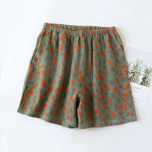 Pyjama-Shorts aus Baumwollgaze mit Blumenmuster und Blättern