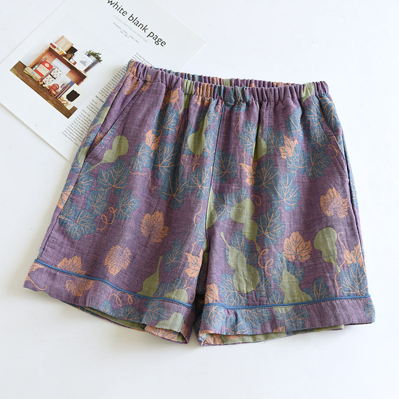 Doppellagige Pyjama-Shorts aus Baumwollgaze mit Kürbismotiv