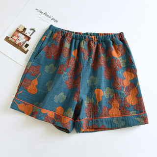 Doppellagige Pyjama-Shorts aus Baumwollgaze mit Kürbismotiv