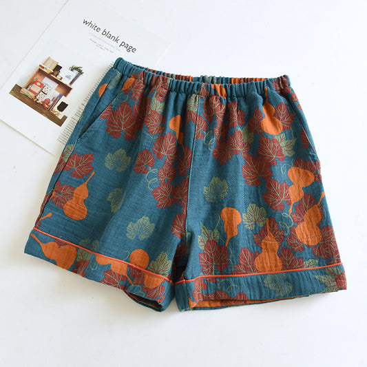 Doppellagige Pyjama-Shorts aus Baumwollgaze mit Kürbismotiv