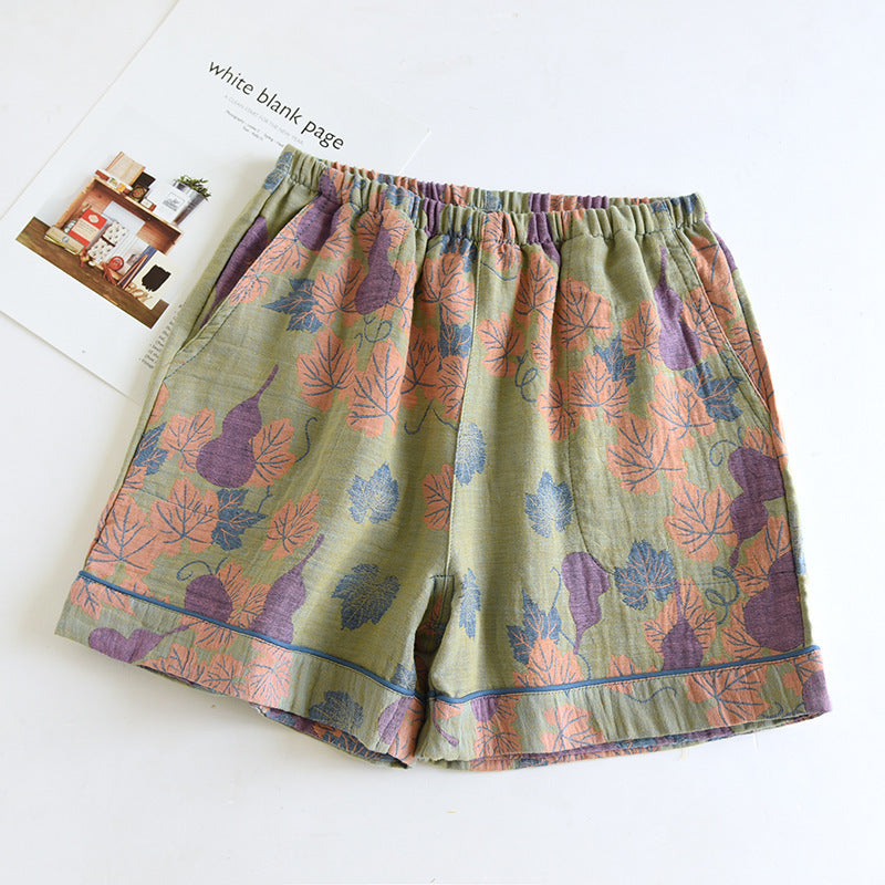 Doppellagige Pyjama-Shorts aus Baumwollgaze mit Kürbismotiv