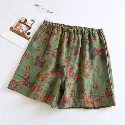 Weiche Pyjama-Shorts aus Baumwollgaze mit Schmetterlingsmotiv