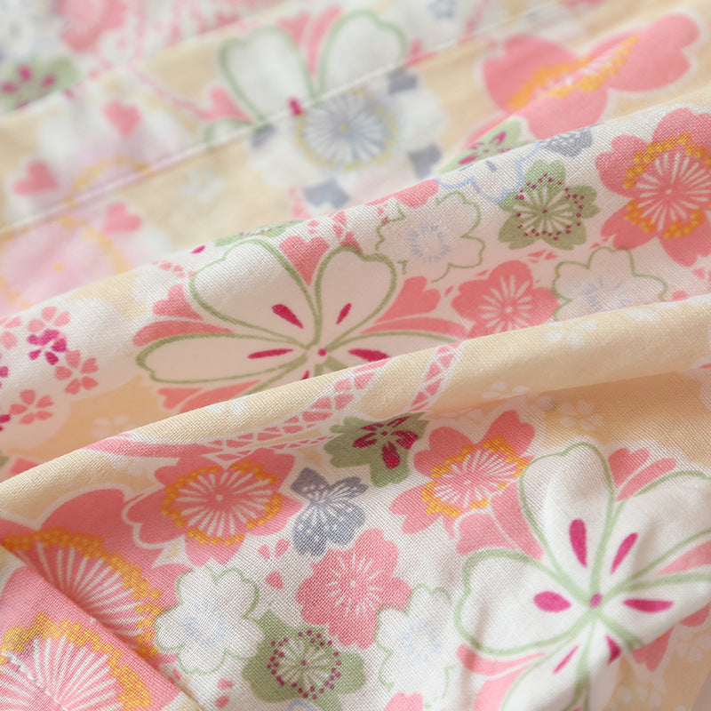Loungewear-Set aus Baumwollgaze mit Kimono und Blumenmuster
