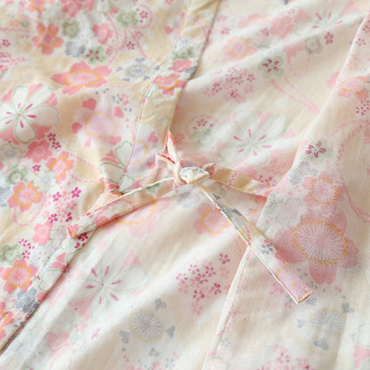 Loungewear-Set aus Baumwollgaze mit Kimono und Blumenmuster