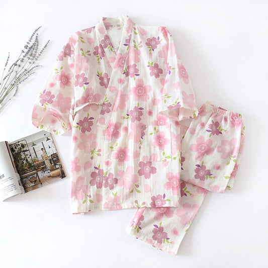 Pyjama-Set aus Baumwollgaze mit Kirschblütenmotiv