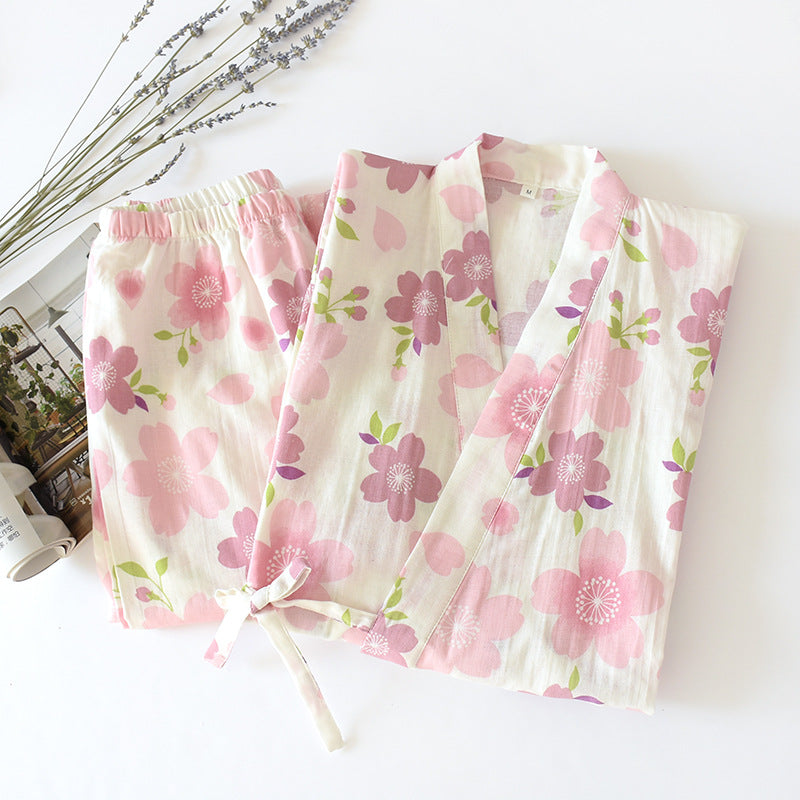 Pyjama-Set aus Baumwollgaze mit Kirschblütenmotiv