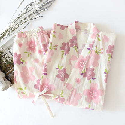 Pyjama-Set aus Baumwollgaze mit Kirschblütenmotiv