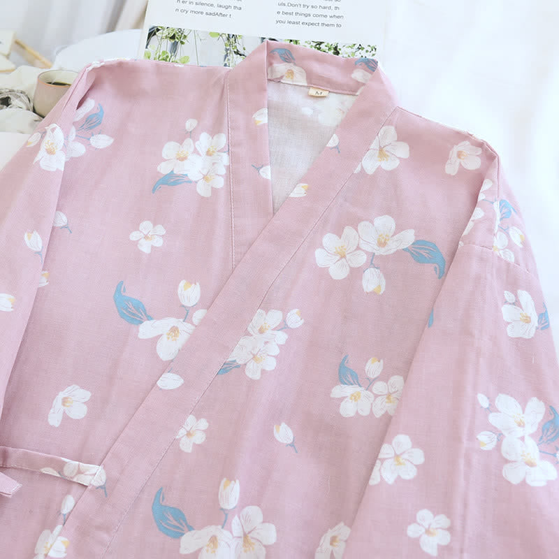 Pyjama-Set aus Baumwollgaze mit V-Ausschnitt und Blumenmuster