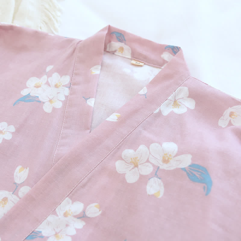 Pyjama-Set aus Baumwollgaze mit V-Ausschnitt und Blumenmuster