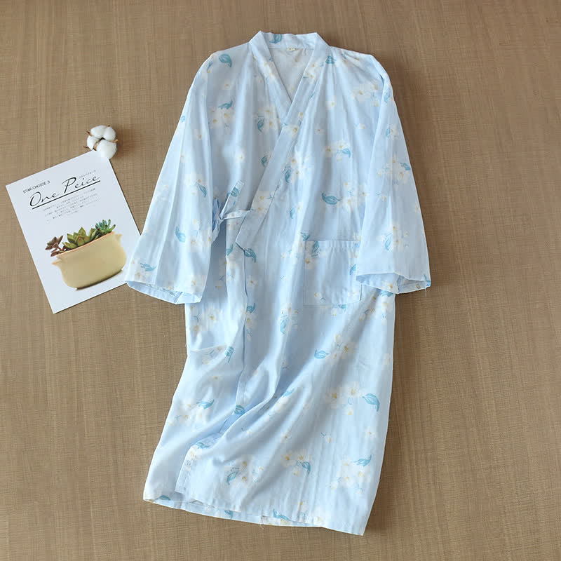 Pyjama-Set aus Baumwollgaze mit V-Ausschnitt und Blumenmuster