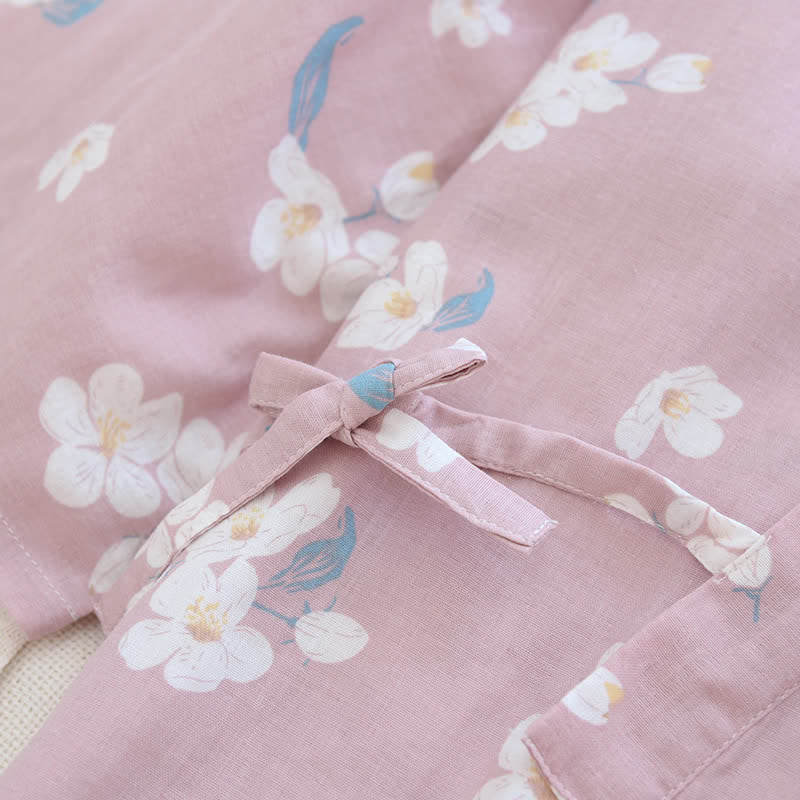 Pyjama-Set aus Baumwollgaze mit V-Ausschnitt und Blumenmuster
