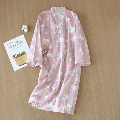 Pyjama-Set aus Baumwollgaze mit V-Ausschnitt und Blumenmuster