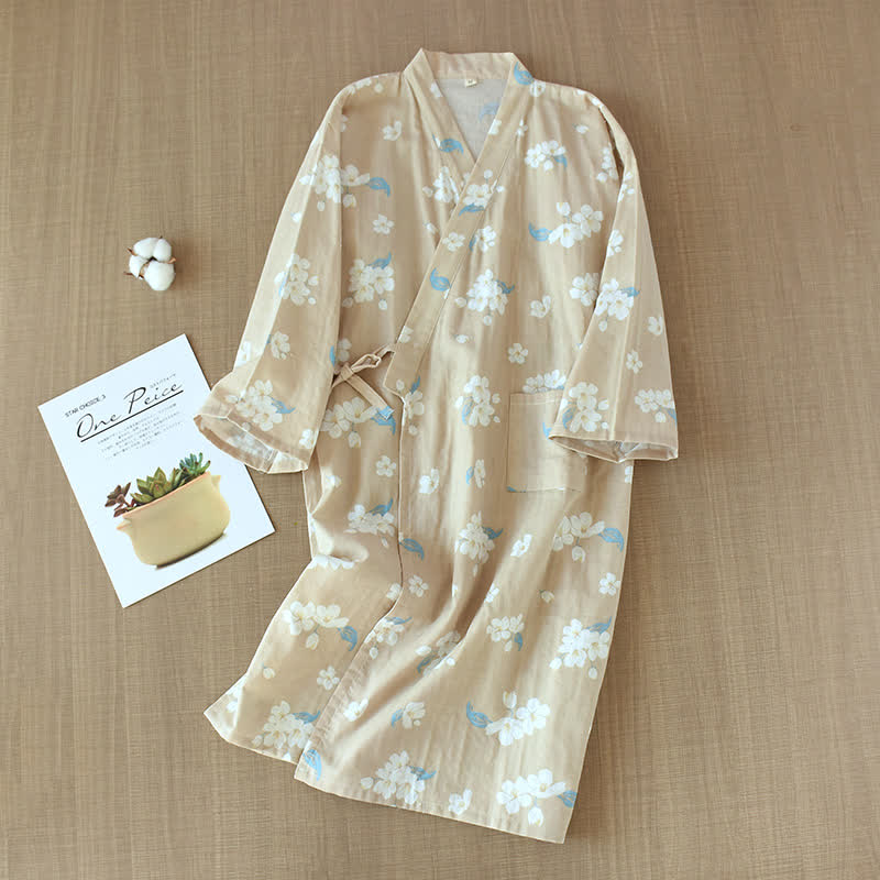 Pyjama-Set aus Baumwollgaze mit V-Ausschnitt und Blumenmuster