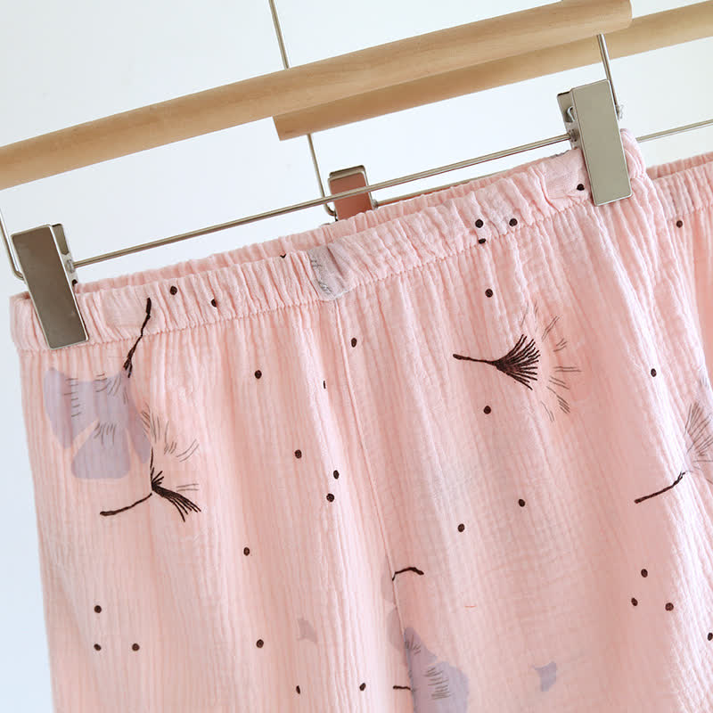 Pyjama-Set aus Baumwollgaze mit Ginkgoblättern (3-teilig)