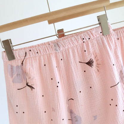 Pyjama-Set aus Baumwollgaze mit Ginkgoblättern (3-teilig)