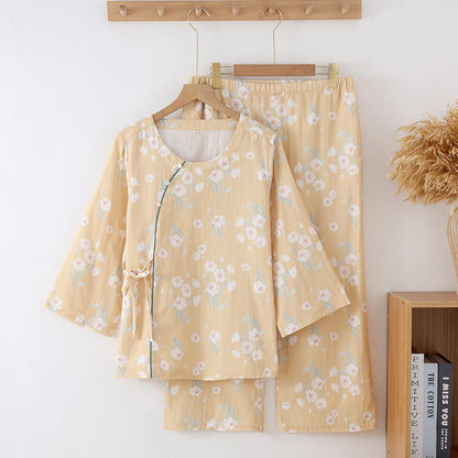 Loungewear-Set aus Baumwollgaze mit Rundhalsausschnitt