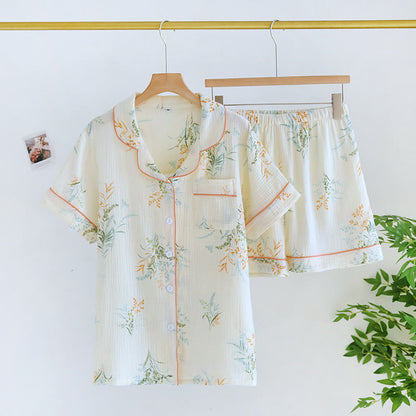 Loungewear-Set aus reiner Baumwolle mit ländlichem Revers