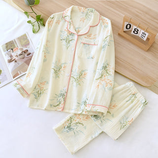Loungewear-Set aus reiner Baumwolle mit ländlichem Revers