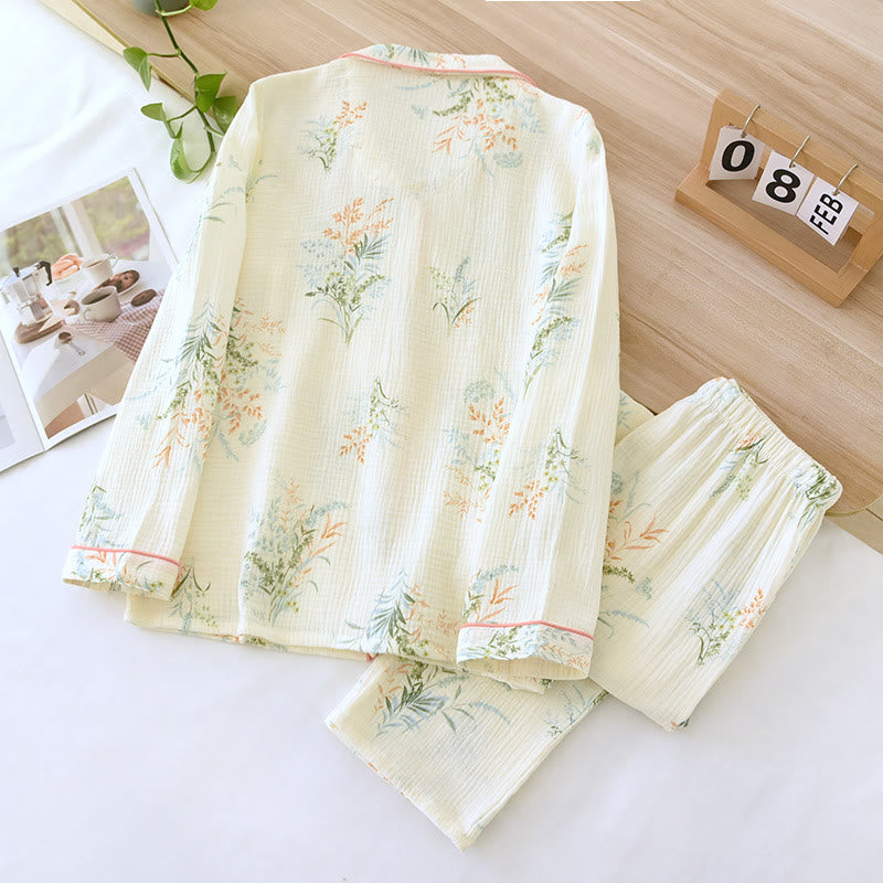 Loungewear-Set aus reiner Baumwolle mit ländlichem Revers