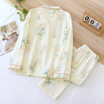 Loungewear-Set aus reiner Baumwolle mit ländlichem Revers