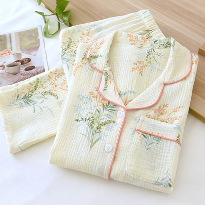 Loungewear-Set aus reiner Baumwolle mit ländlichem Revers