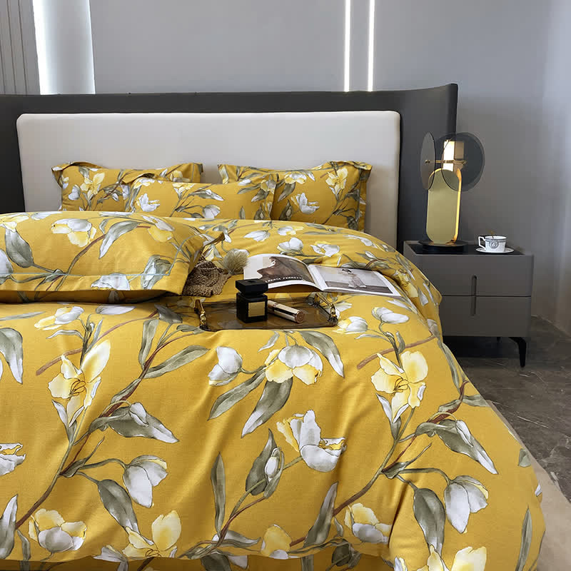 Bettwäscheset aus reiner Baumwolle mit Retro-Blumenmuster (4-teilig)