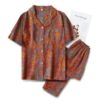 Kurzarm-Pyjama-Set mit Retro-Blattmuster