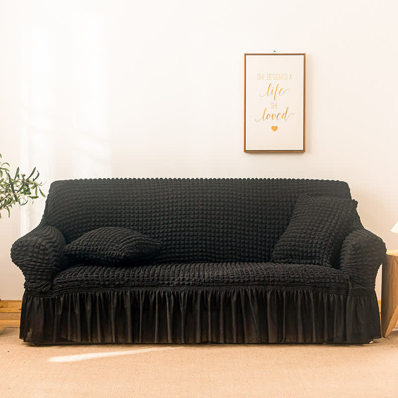 Elastischer Sofabezug mit Rüschen im schlichten Stil