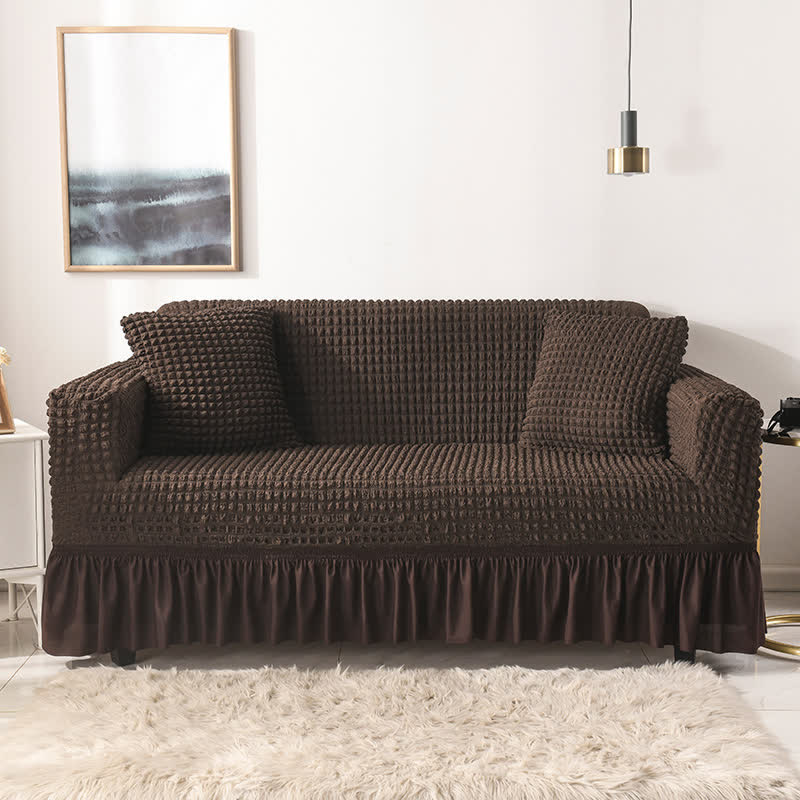 Elastischer Sofabezug mit Rüschen im schlichten Stil