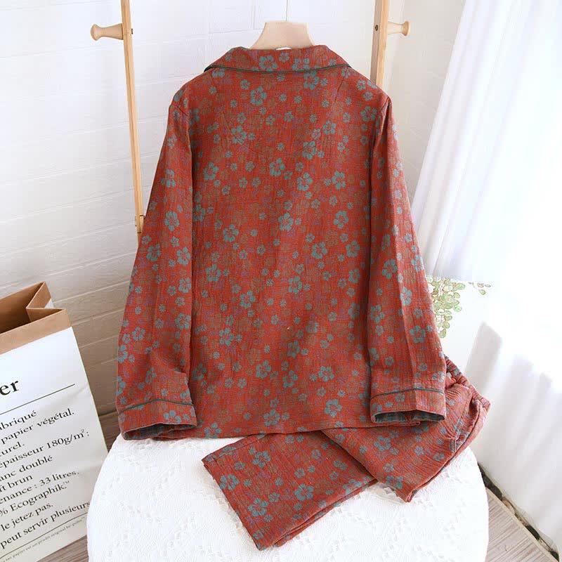 Doppellagiges Gaze-Pyjama-Set mit Blumenmuster