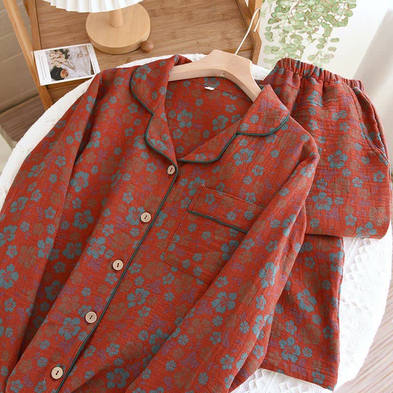 Doppellagiges Gaze-Pyjama-Set mit Blumenmuster