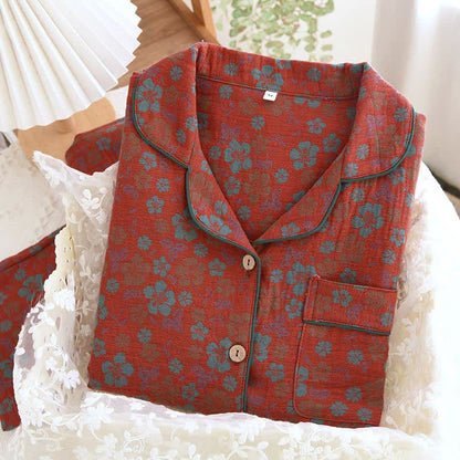 Doppellagiges Gaze-Pyjama-Set mit Blumenmuster
