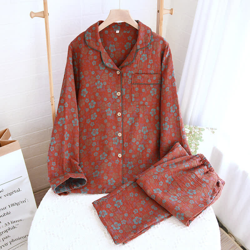 Doppellagiges Gaze-Pyjama-Set mit Blumenmuster