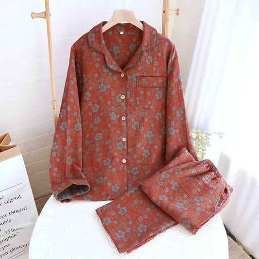 Doppellagiges Gaze-Pyjama-Set mit Blumenmuster