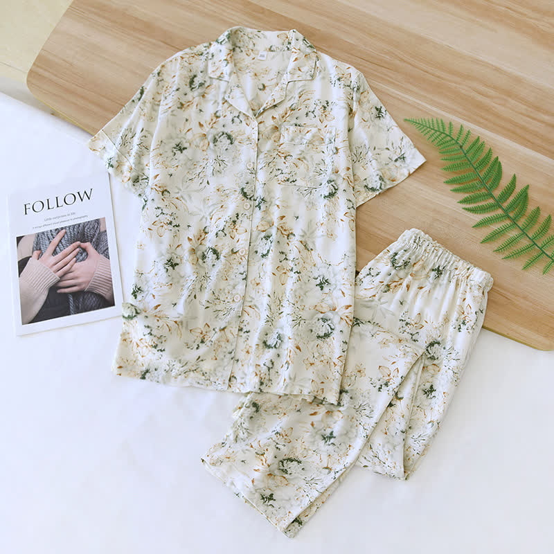 Nachtwäsche-Set im ländlichen Stil mit Satin-Revers