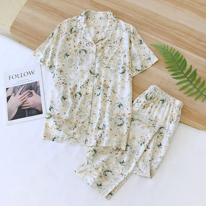 Nachtwäsche-Set im ländlichen Stil mit Satin-Revers