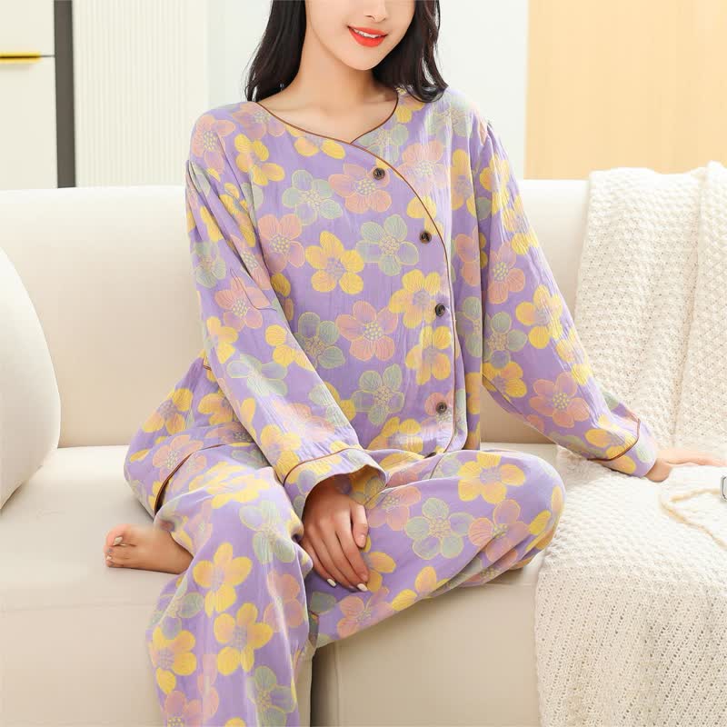 Pyjama aus reiner Baumwolle mit Blumenmuster in Übergröße