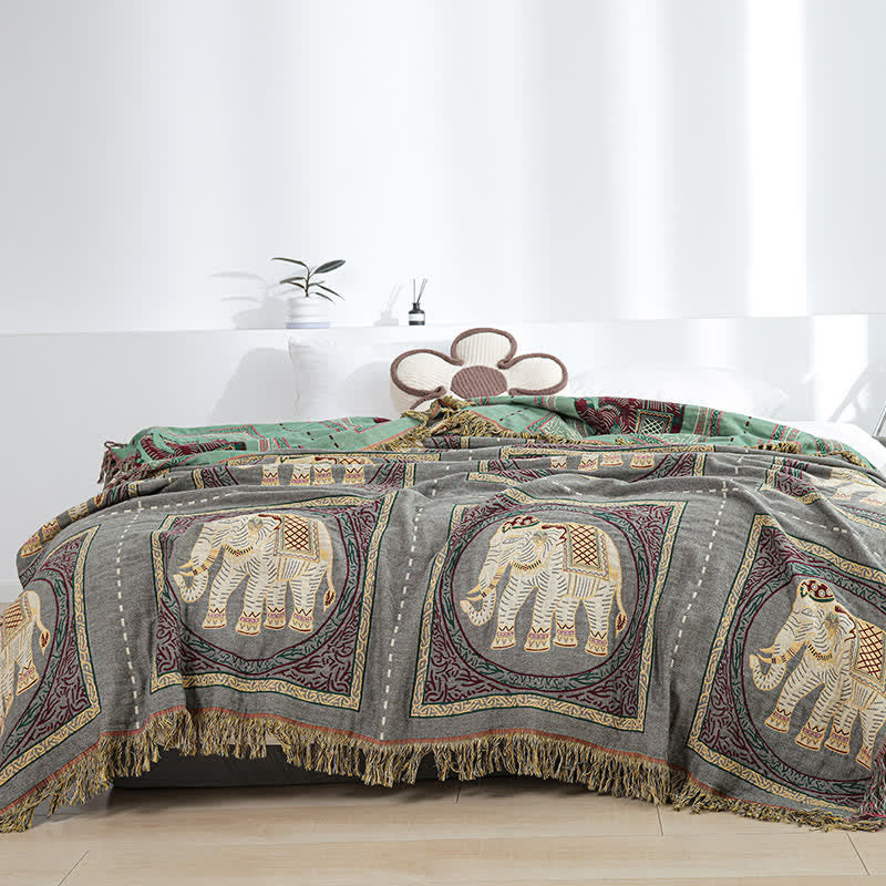 Böhmische Steppdecke mit Elefanten-Quaste aus Baumwollgaze