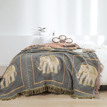 Böhmische Steppdecke mit Elefanten-Quaste aus Baumwollgaze