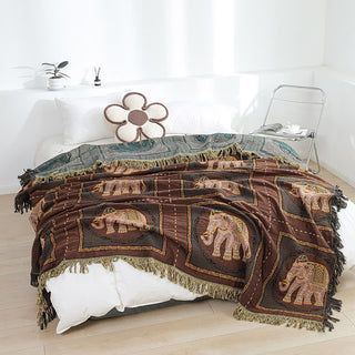 Böhmische Steppdecke mit Elefanten-Quaste aus Baumwollgaze