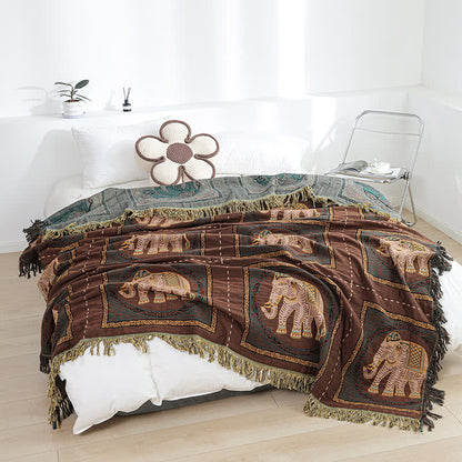 Böhmische Steppdecke mit Elefanten-Quaste aus Baumwollgaze