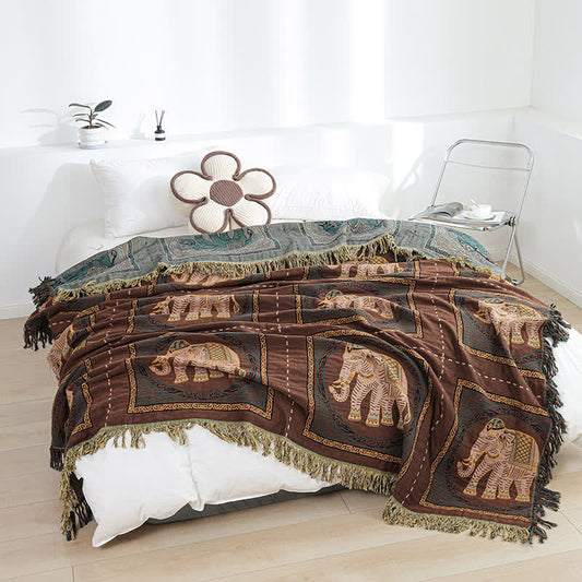 Böhmische Steppdecke mit Elefanten-Quaste aus Baumwollgaze