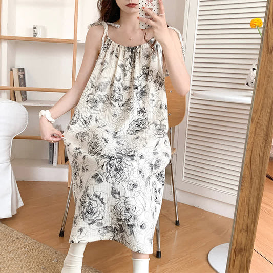 Sommer-Camisole-Nachthemd aus reiner Baumwolle mit Blumenmuster